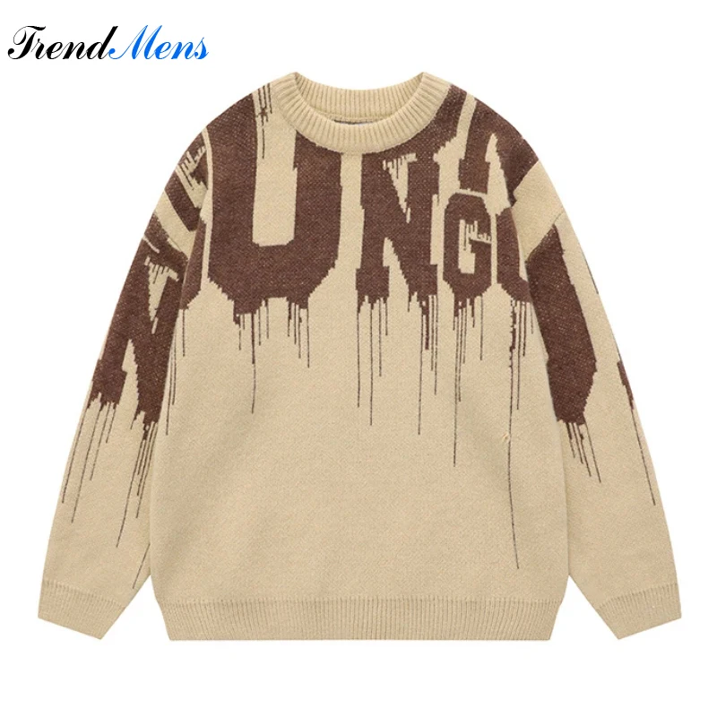 Autumn and Winter Graffiti Letter Sweaters Men Loose Fit American Retro Fashion Couple Knit Shirt Pullovers Oversized Sweater