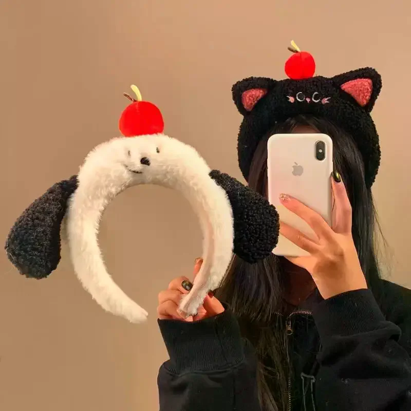1 قطعة الكرتون ثلاثية الأبعاد أبل الكلب الأذن أفخم Headbands Kawaii ليتل الأسود القط الشعر هوب خوذة غسل الوجه إكسسوارات الشعر