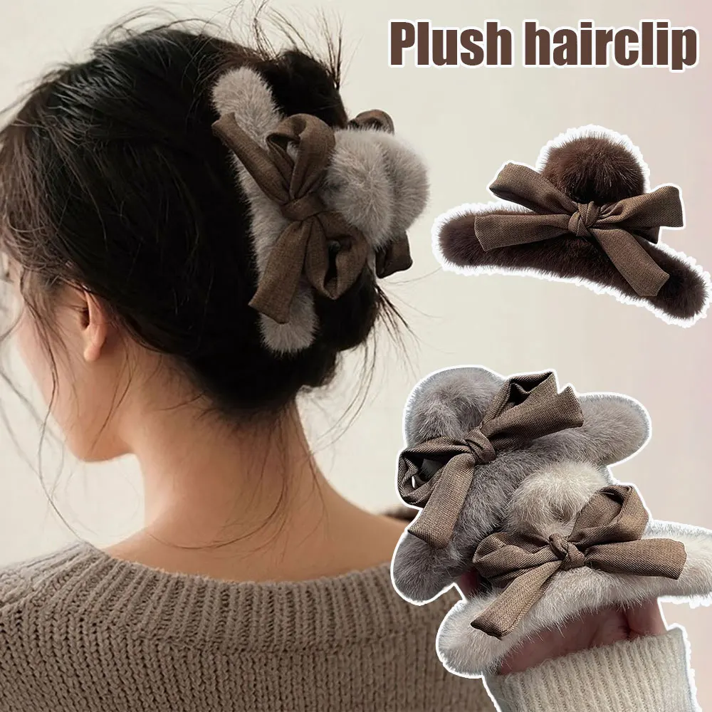 ฤดูหนาว Fuzzy ผม Claw ผู้หญิง WARM Fluffy ธรรมชาติ Mink FUR อะคริลิคปู Barrette Hairpin Elegant ผม Claws อุปกรณ์เสริมผม