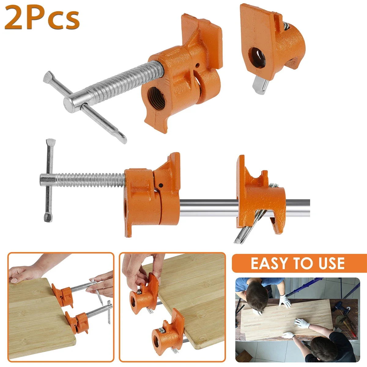

2PCS Pipe Clamp Metal 1/2 Inch Pipe Clamp Set Woodworking Tools Adjustable Wood Clamp Clamp for Carpenters