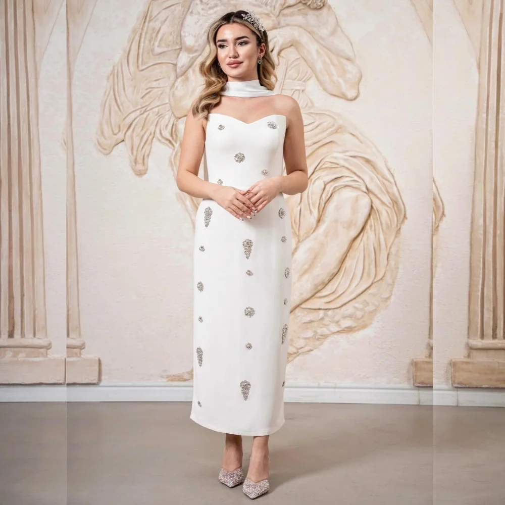 

Customized Rhinestone Sweetheart Neck Glitter Wedding Party Dress Straight Midi Dresses Bespoke Occasion Formal Evening