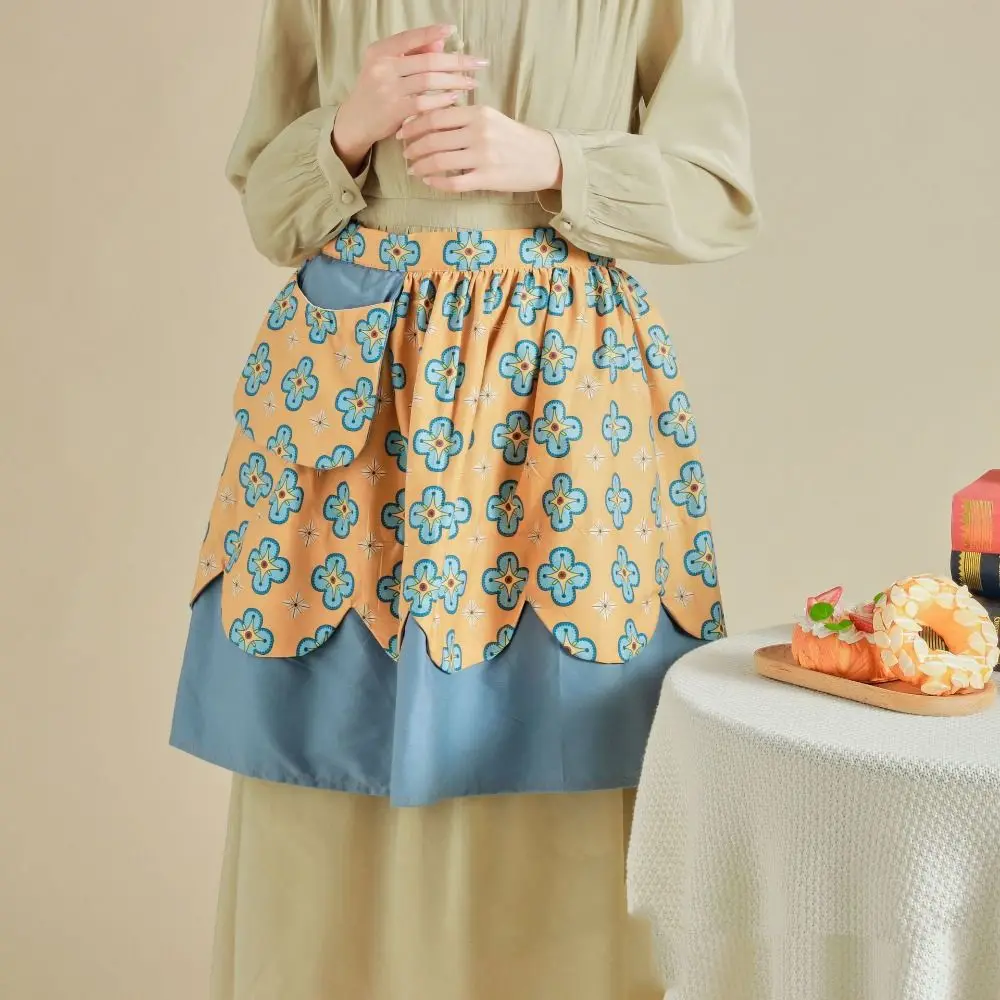 Durable Retro Flowers Half Waist Apron Fashion Korean Style Women's Waist Apron Cotton Anti-fouling Half-body Apron Home