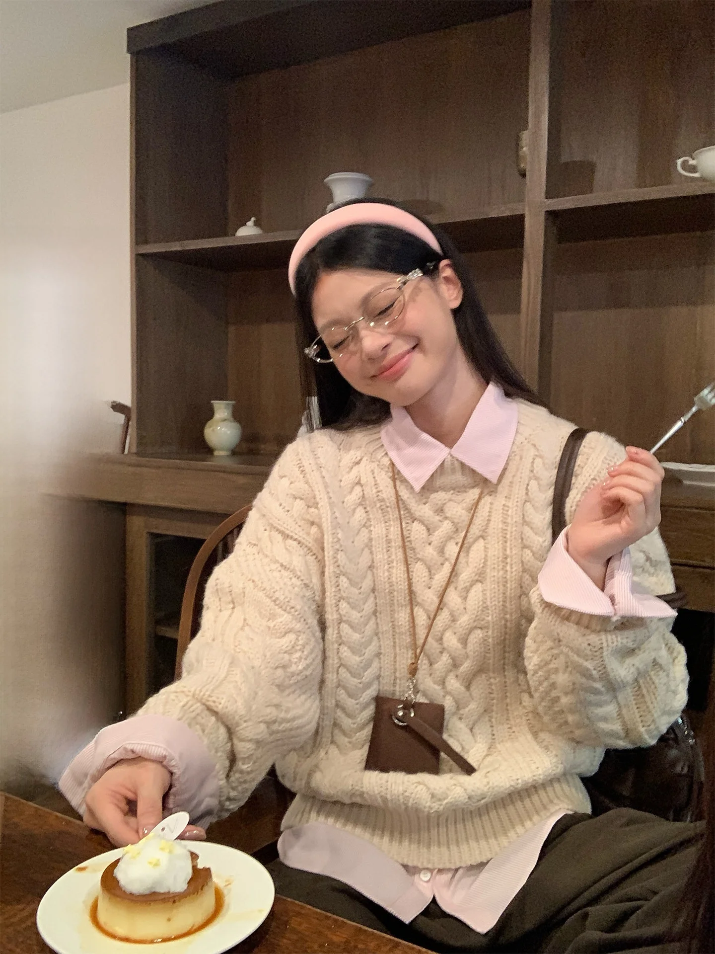 

Autumn Winter Women's Knitted Sweater round Ne Lounging Sle Korean Outerwear Top Trendy Tawny Color High End Feeling