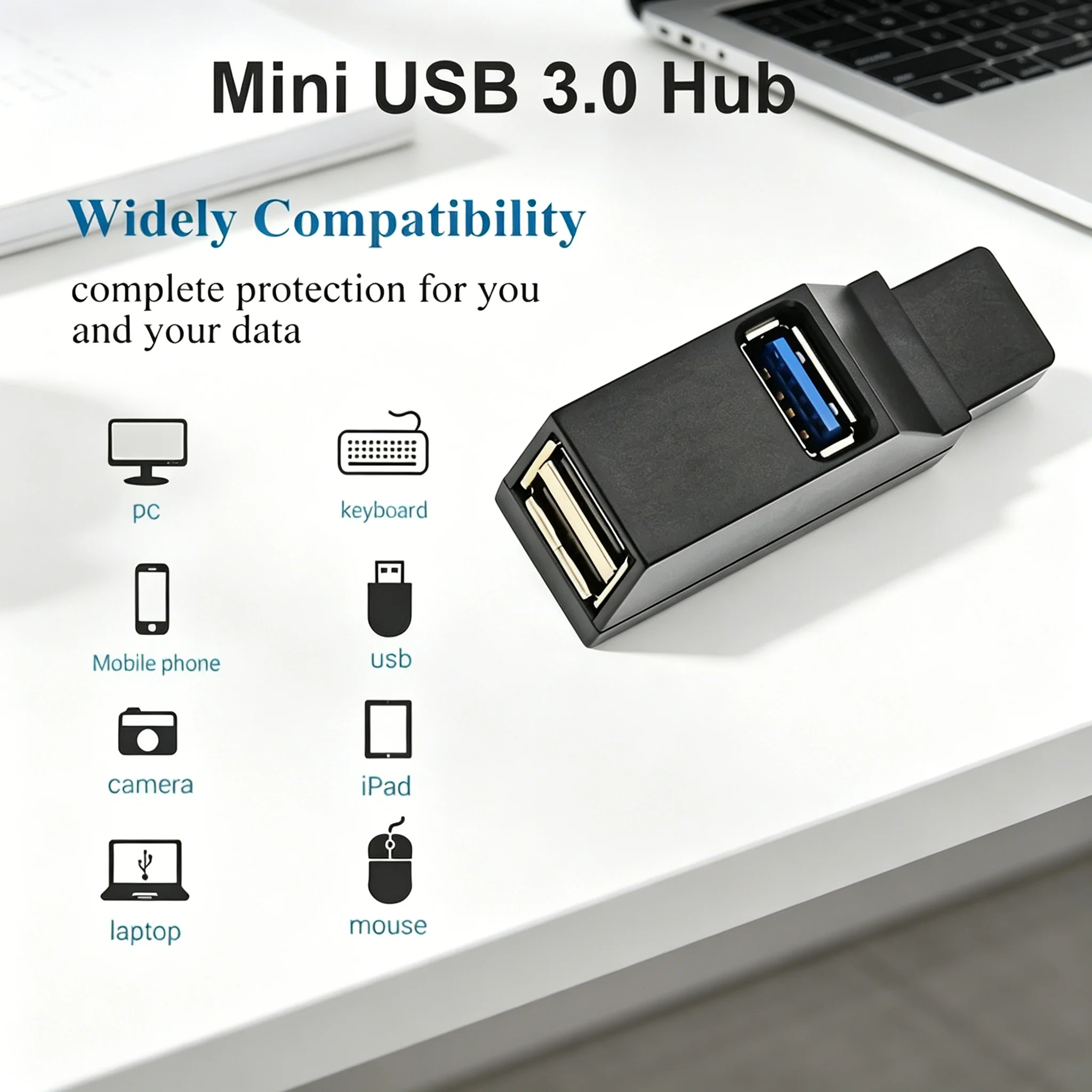 Hub USB 3.0 2.0 rotatif à 3 ports, transfert de données haute vitesse, extension multiple pour PC, ordinateur portable, accessoires MacBook