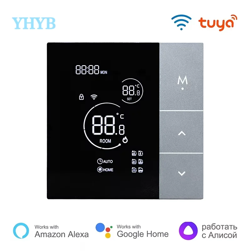 YMD Wifi Intelligent Heating Thermostat with Touch Display Voice Control with Alexa Tuya Alice for Electric/Water Temp Control
