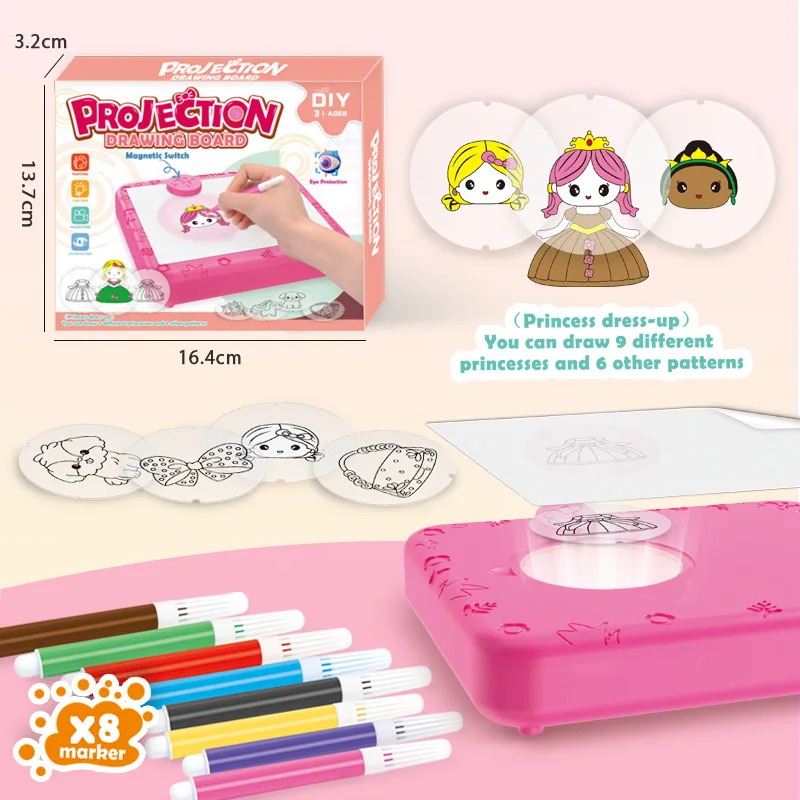 Zabawki dla dzieci Oświetlenie Ręcznie malowana tablica do rysowania Kolorowy pędzel Projekcja Malowanie Tablica do pisania Wzory Tablica do rysowania Zabawki