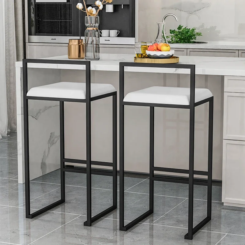 

-Nordic Bar Chairs Modern Simple Luxurious In Gold Foot Household Bar Stools High Legged Backrest Iron Bar Chairs