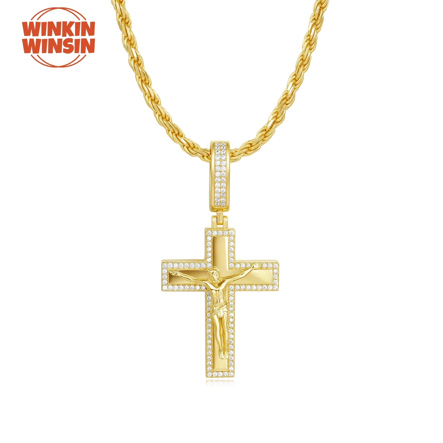

Winkin Winsin S 925 Sterling Silver Necklace GRA Certificate Micro Inlaid Moissanite Cross Pendant Hip Hop Necklace Jewelry