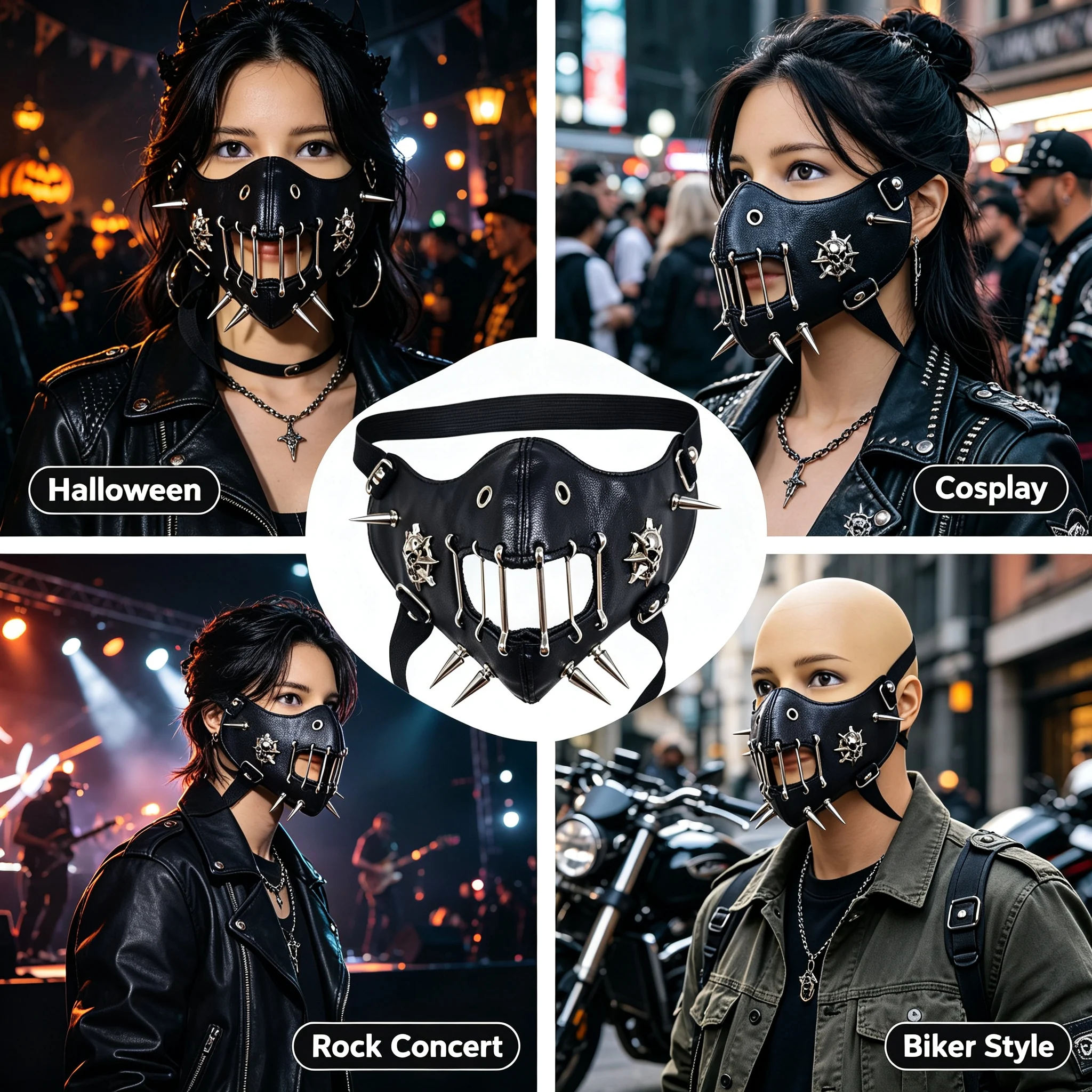 Steampunk Gear Spike Leather Half-Face Mask, Gothic Retro Distressed Rivet Mask, Adjustable Elasticity, Halloween Cosplay Motorc