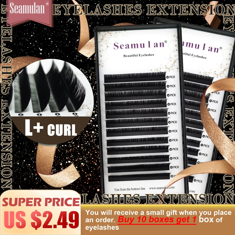 Seamulan Eyelash Extensions Russian Volume Cluster L+/J/B/C/D Lashes Natural Smooth Matte Black Individual False Eyelashes