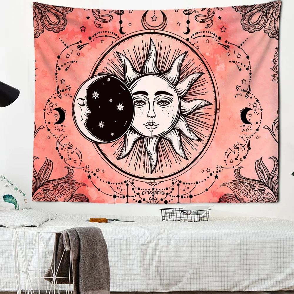 White Black India Mandala Tapestry Wall Hanging Sun Moon Tarot Wall Tapestry Wall Carpet Psychedelic Tapiz Witchcraft Wall Cloth