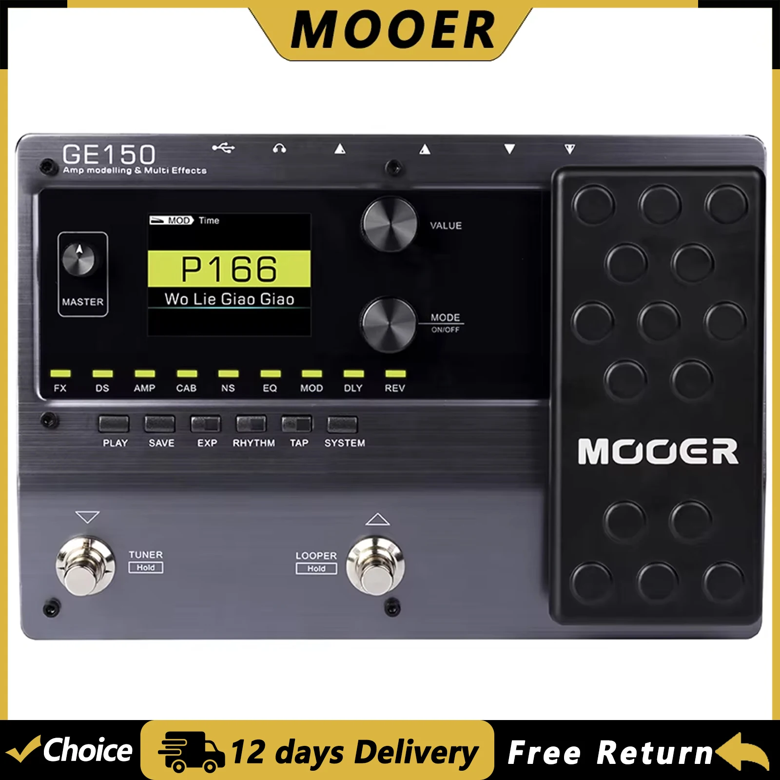 MOOER GE150 Guitar Amp Modelling Multi-effects Pedal Processor 55 AMP Model 80s Looper 151 Effects Programmable Expression Pedal