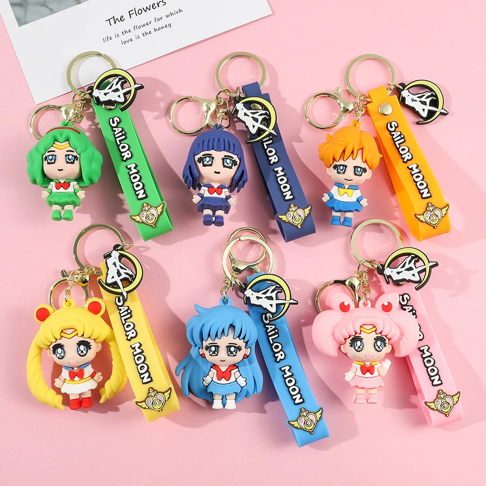 Anime Sailor Moon Keychain Cute Figure Doll Couple Bag Pendant Keyring Car Key Chain Accessories Toy Gift for Men Women Friends