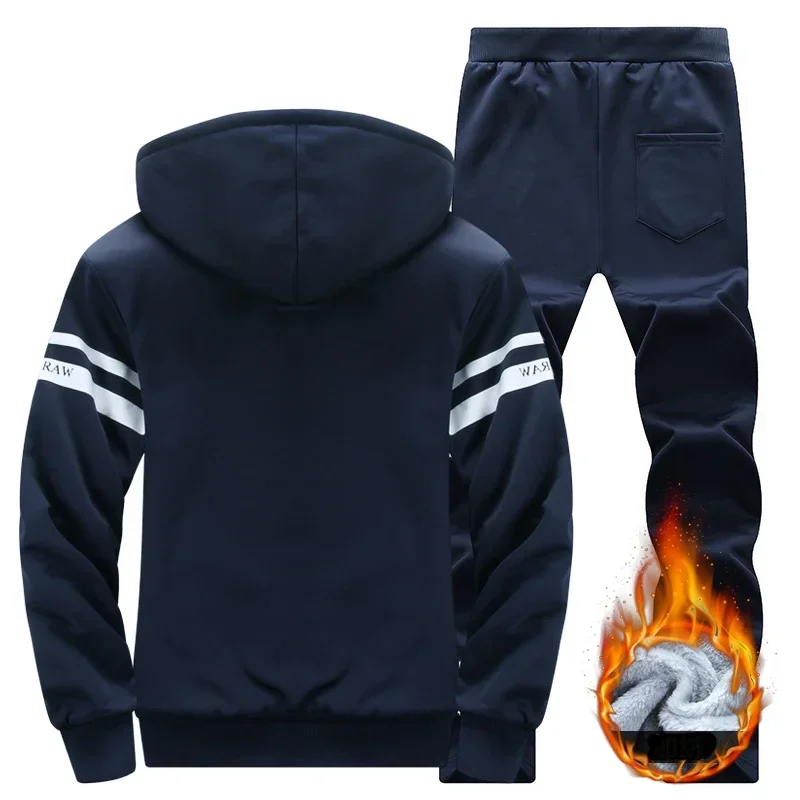 Winter Thick Tracksuit Men Hoodie Fleece Warm Fashion Men\'s Sportswear Jacket+pants 2 Piece Set Zipper Mens Clothing