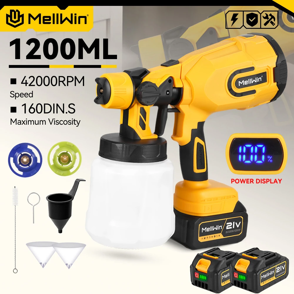 MELLWIN 1200ML Cordless Electric Paint Spray Gun Household Paint Sprayer Car Furniture Sprayer For Makita 18V Battery Pin