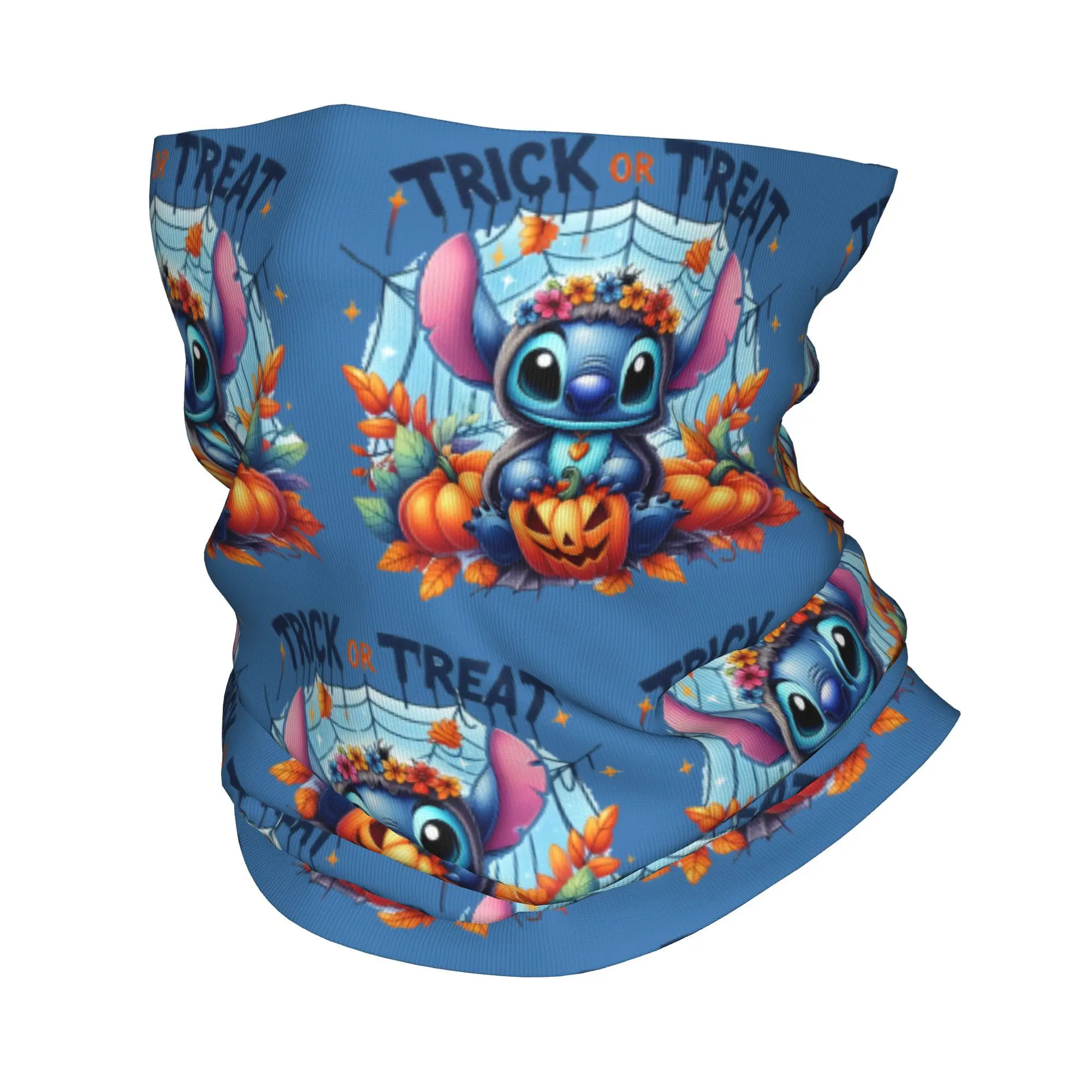 Aangepaste Halloween Stitch Manga Pompoen Bandana Winter Nekwarmer Mannen Winddichte Wrap Gezichtssjaal voor Ski Gaiter Hoofdband