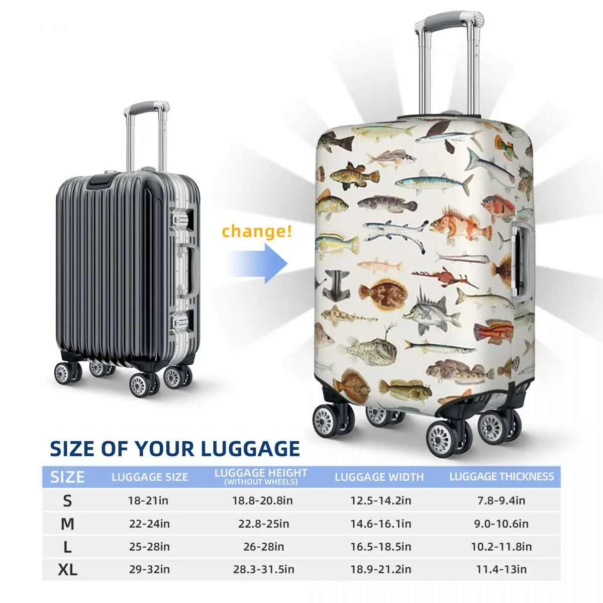 Capa protetora elástica para mala de viagem, capa protetora para mala de peixe para 18-32 polegadas