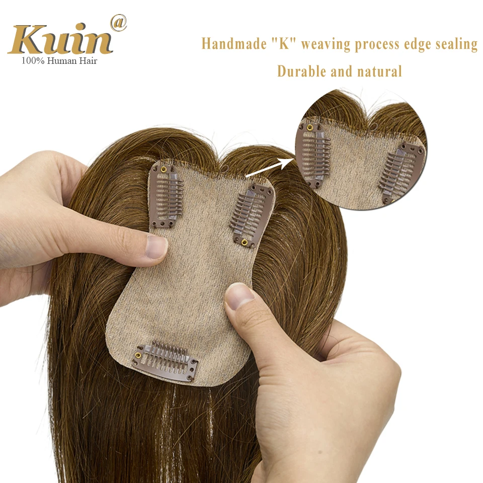 7x11cm人毛ヘアピース 女性用 3クリップ式 人毛エクステ ブロンド ストレート シルクベース 女性用ヘアピース 自然なヘアピース
