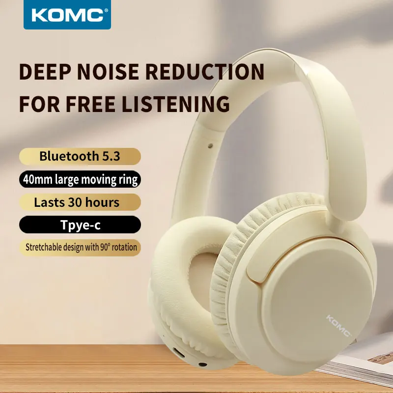 2023 KOMC Foldable Active Noise Cancelling Over-ear Wireless Headphone Low Latency Audifonos BT Hifi Deep Bass ANC Headphones