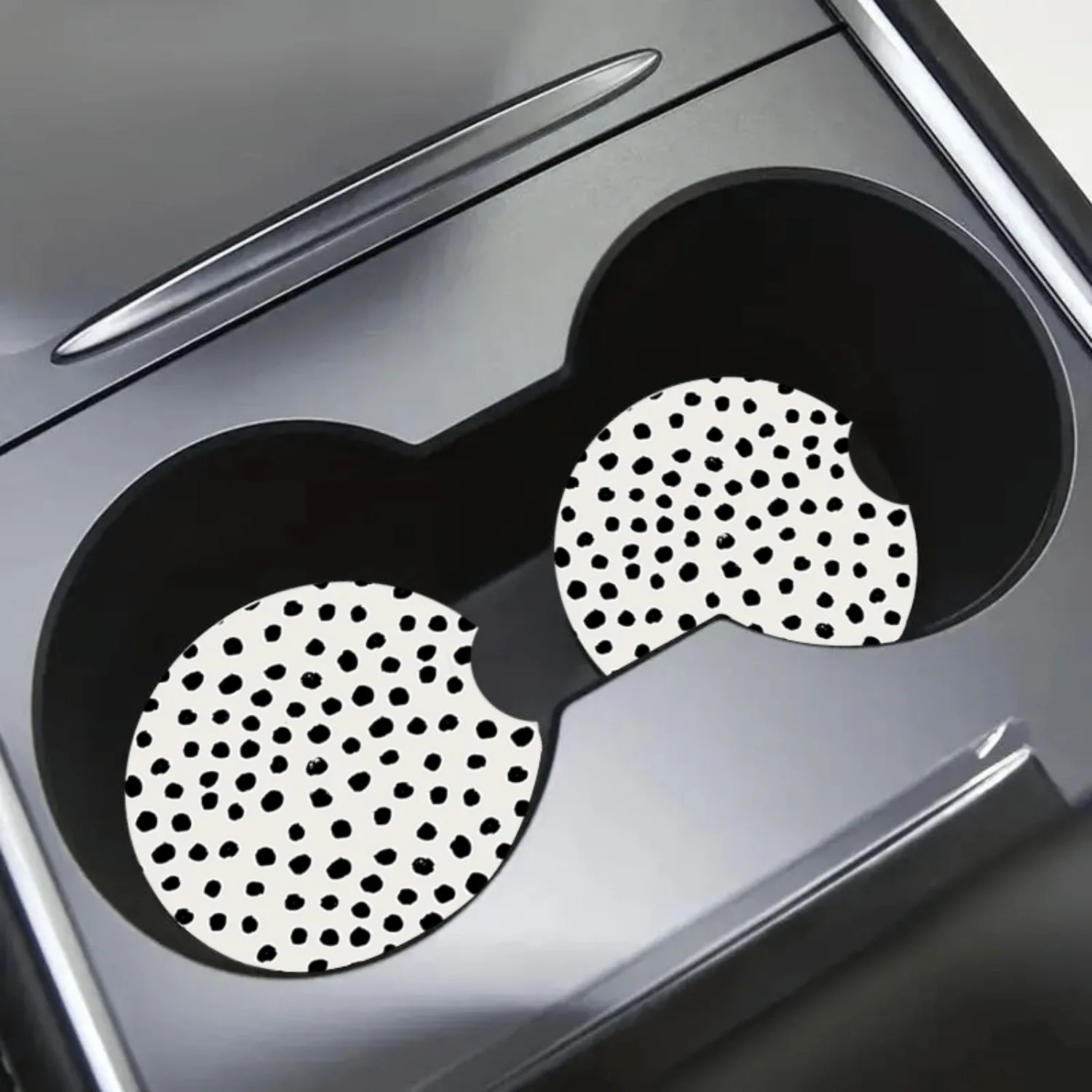 Polka Dots 2 Pack Car Cup Holder Coasters, Non-Slip and Universal Car Coasters, Interior Additions, Cute Gifts