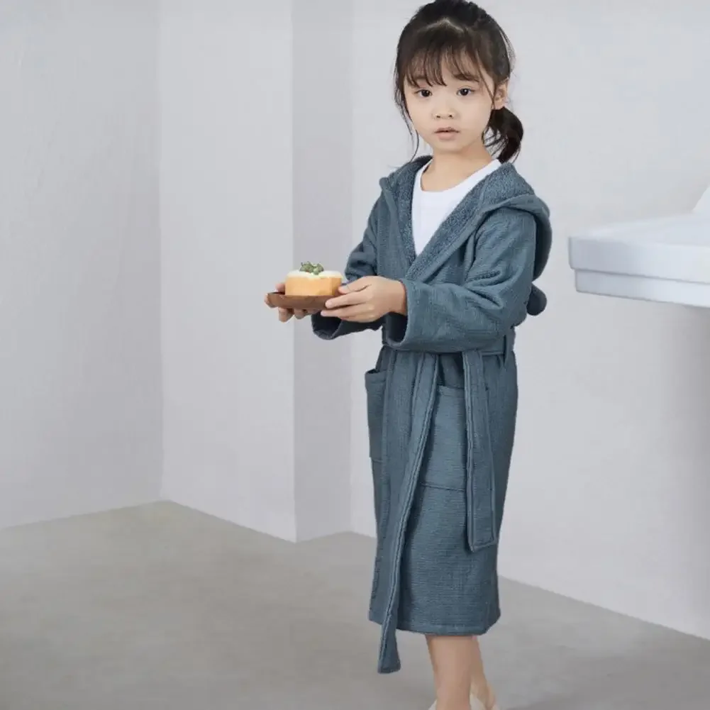 Children Robe Solid Color Boys Girls Toddlers Robe Pajamas SleepwearKids Hooded Bathrobe Belted Thick Soft Water Absorbent