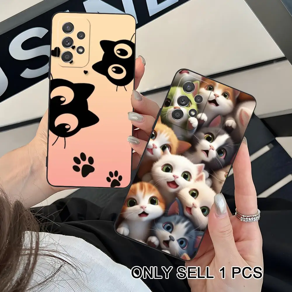 Cute Kitten Cat Phone Case for Samsung Galaxy A26 25 24 23 22 21 17 16 15 14 13 12 11 5G Soft TPU Shockproof Cover