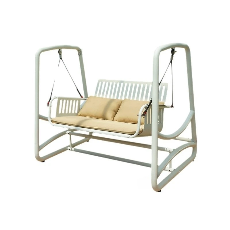 Stainless Steel Outdoor Double Swing Chair Freestanding Patio Glider Bench With Removable Cushion For Backyard Balcony Garden