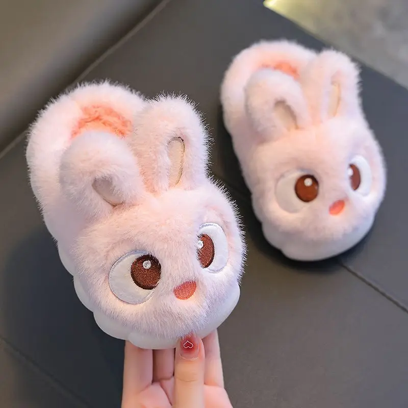 الشتاء الأطفال نعال من القطن مع تصميم الأرنب رقيق المضادة للانزلاق سميكة وحيد الحرارية شبشب منزل للفتيات أحذية مريحة