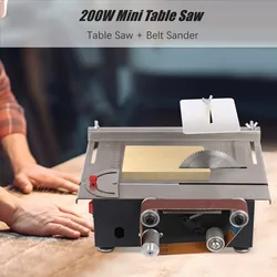 2-in-1 200W Mini Table Saw with Belt Sander, Multifunctional Circular Table Saw 10000r/min with 4 Sharp Saw Blades