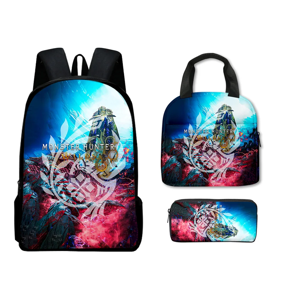 

Luxury Youthful Novelty Luxury Monster Wilds 3D Printed 3pcs/Set Travel bags Laptop Daypack Backpack Lunch Bag Pencil Case
