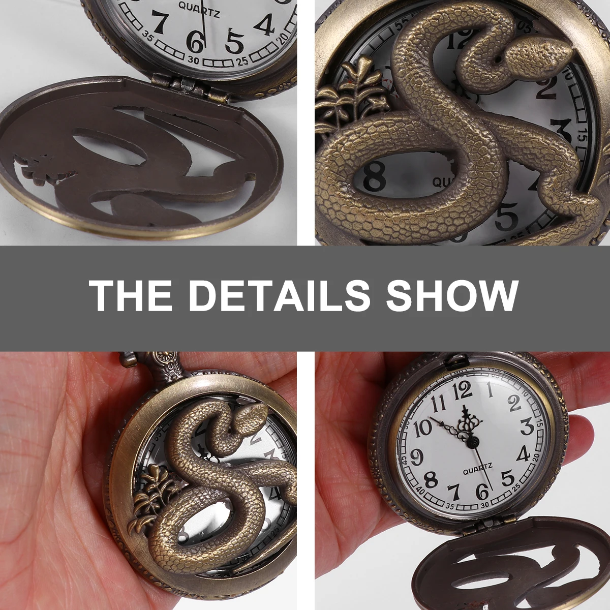 

1Pcs Alloy Classic Hollowed-Out Snake Pocket Watch Quartz Pendant Carved Creative Zodiac Unisex Style
