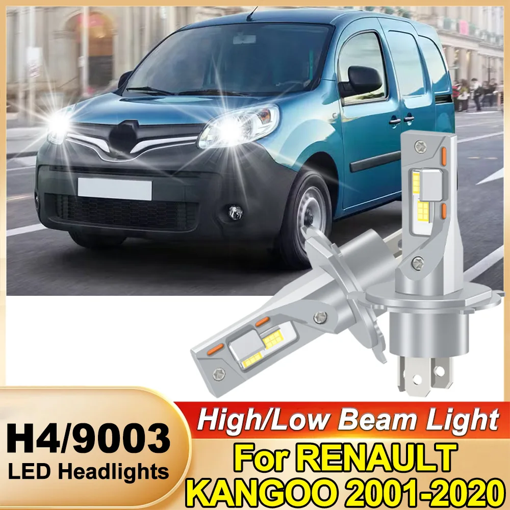 

2 светодиодные лампы H4 Canbus для автомобилей, автомобильные фары HB2 9003, мощные передние лампы 12В 200Вт для RENAULT KANGOO 2001-2020