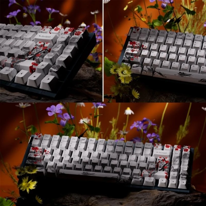 77UB PLUM Blossom OEM KeyCap 128-Key พลาสติกหนา 5Side Sublimations Set Set Set Set