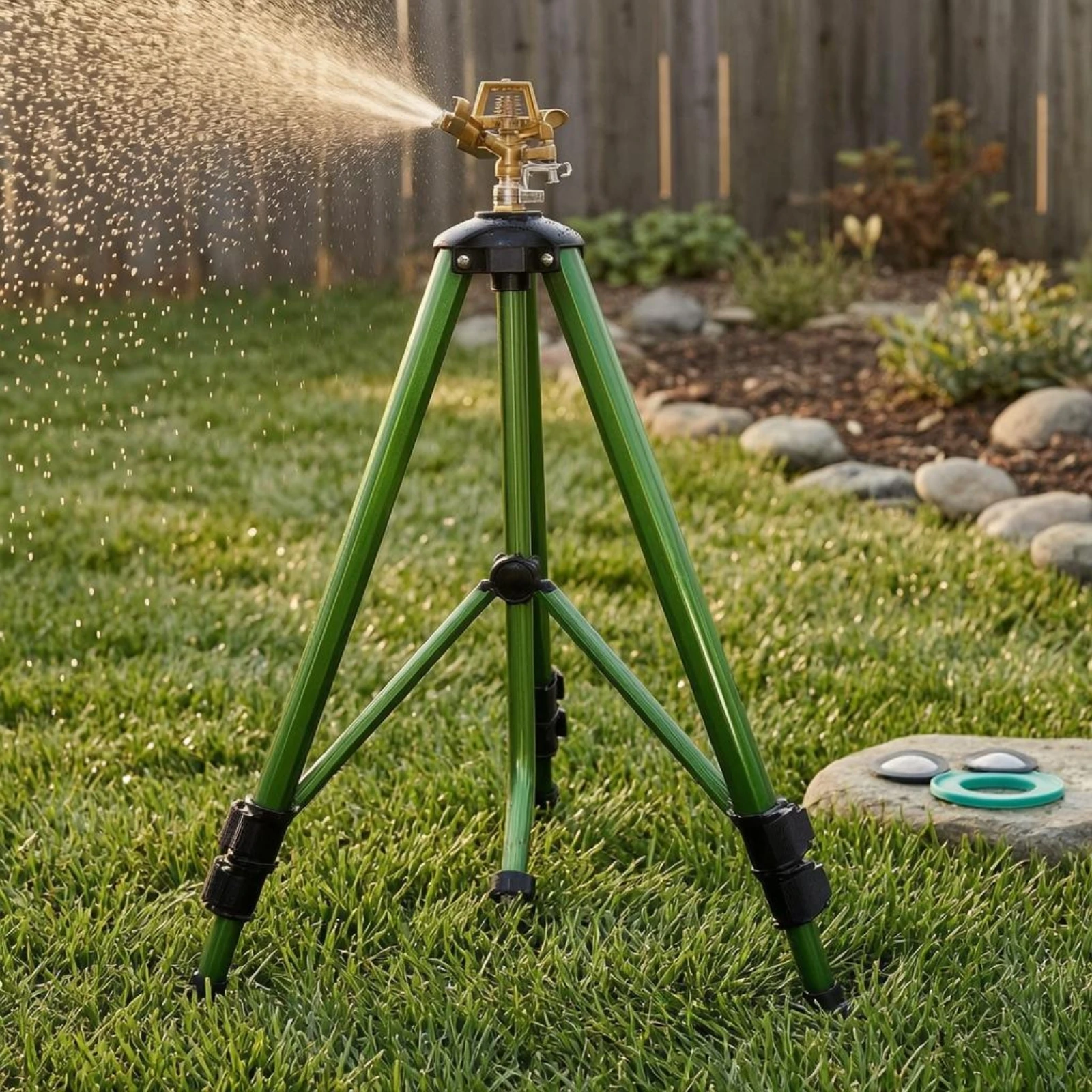 Adjustable Tripod Sprinkler Metal Extendable Sprinkler Head Water Gear Green Easy to Set Up