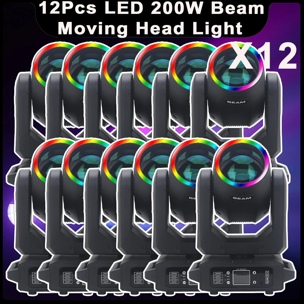 12Pcs/lot LED 200W Moving Head Light Beam Spot With SMD 18 Prism Rainbow Effect DMX512 For Dj Disco Party Stage Lighting Effects