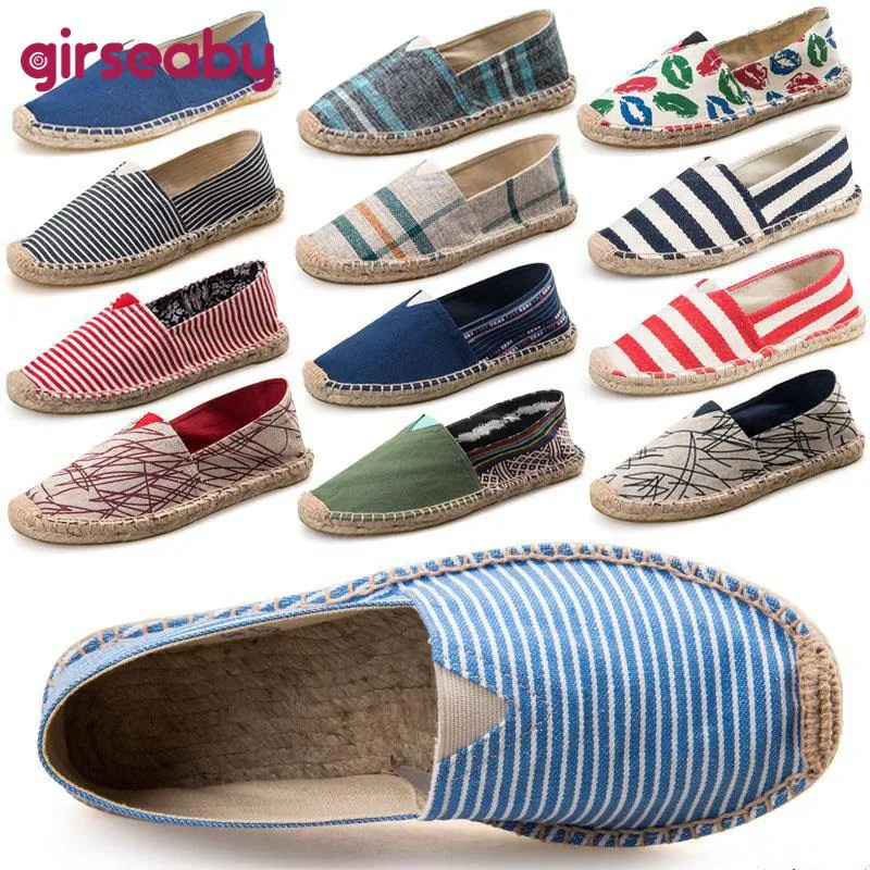 Girseaby New Arrival Black Retro Vintage Lazy's Espadrilles Boat Shoes Flat for Female Unisex Larger Size Breathable 44 45 T189