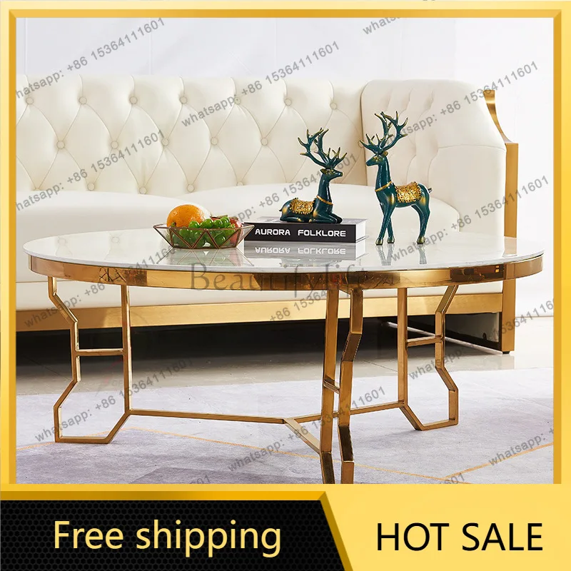 LS Italian light luxury rock slab coffee table round marble modern simple small apartment coffee table combination