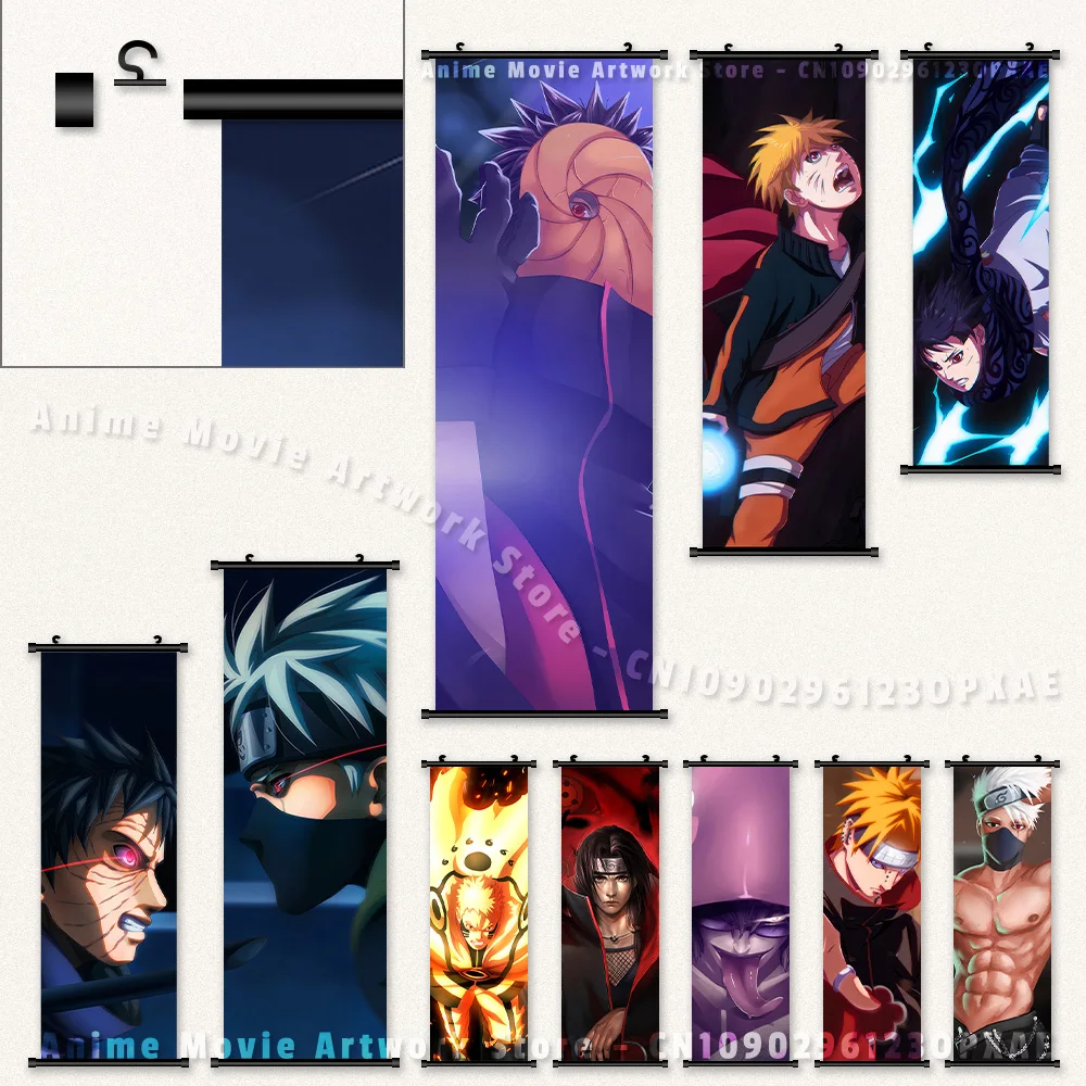 

Аниме Наруто на холсте с принтом настенный художественный постер Хатаке Какаши подвесная картина Учиха Обито украшение дома свитки картина для комнаты