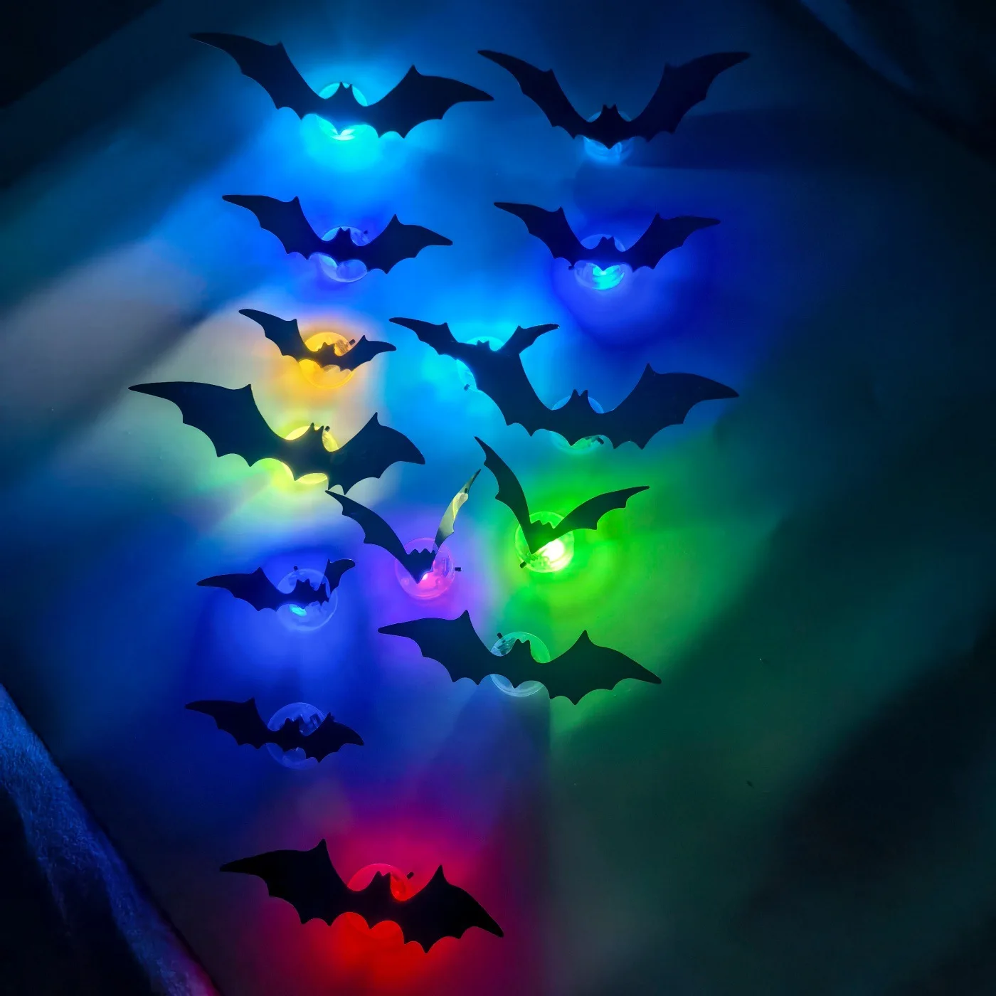 Scary Spooky 3D Bat Halloween LED Glow Wall Sticker Night Light Decorations for Haunted House Party Supplies with Glowing