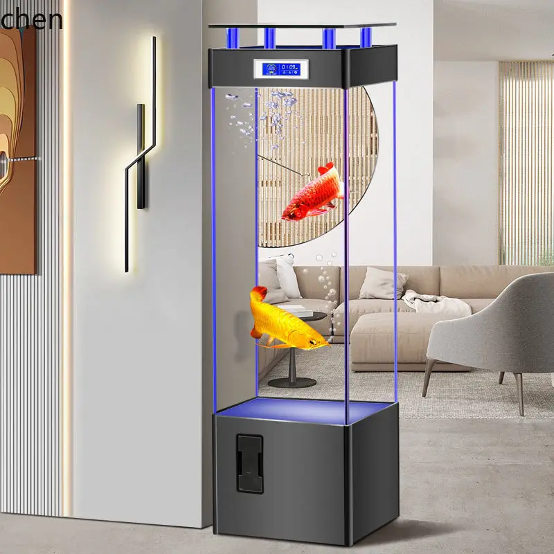 

HTT vertical fish tank new ultra-white glass living room small floor intelligent ecological water cycle lazy free water change