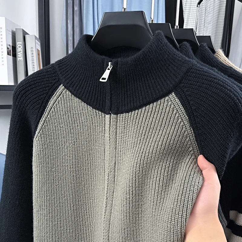 Hochwertige Herren-Strickjacke, Modemarke, gestreift, mit Reißverschluss, Stehkragen, Herbst/Winter, neuer, personalisierter, lässiger Pullover-Mantel – Detail 6