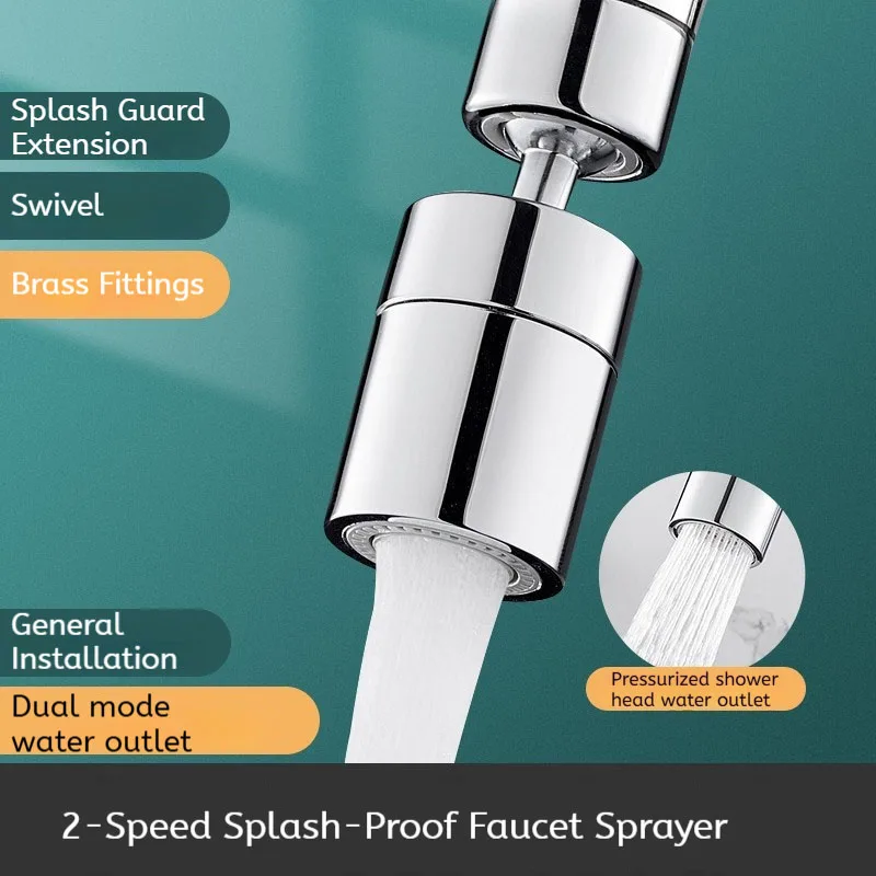 

80°Rotating Faucet With Splash-Proof Head Extended Water-Saving Faucet Dual-mode Dual-outlet Bubble Generator