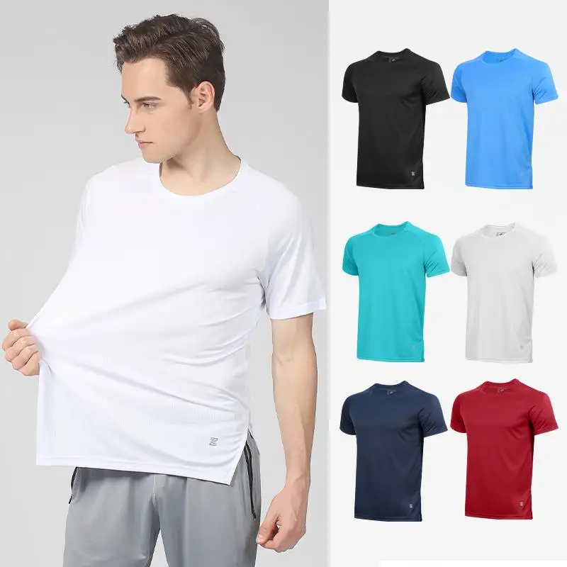 

Summer 100% Polyester Mesh Quick Dry Fit T-Shirt Sports Training Side Split Tee Shirt New Stylish Solid Color Workout Tshirt Top