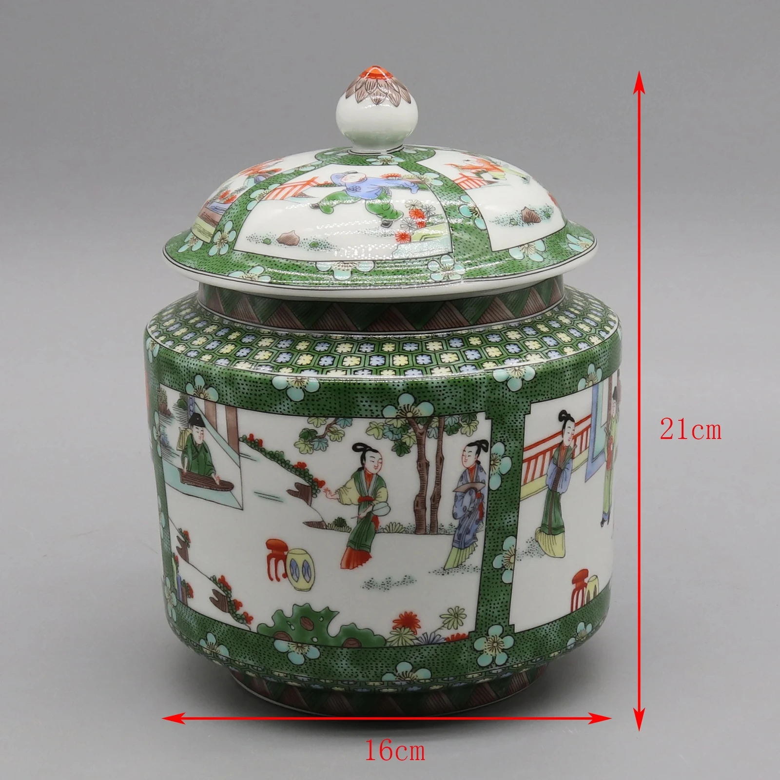 Hand Painted Ceramic Jar, Canister, Old Chinese Pot Reprodution Decoration