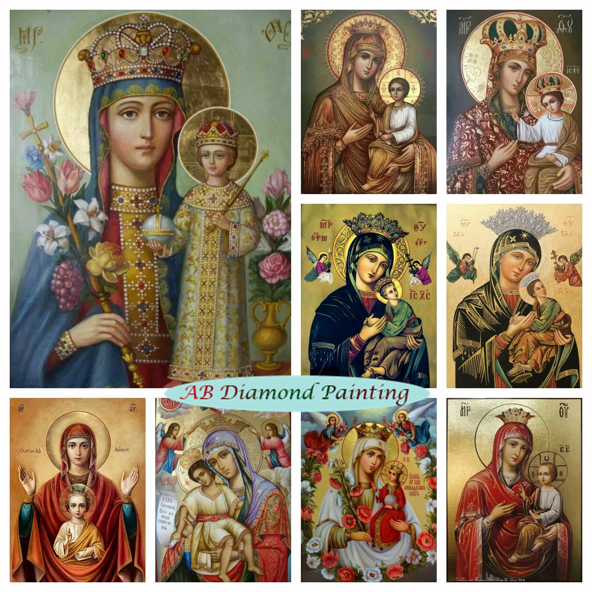 

Virgin Mary and Baby Jesus AB Diamond Painting Religion Christian Cross Stitch Kits Embroidery Art Home Decor HandCraft Gift