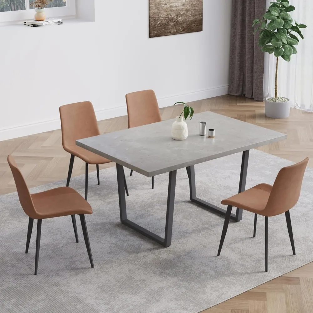 5 Piece Table Set, 42.9 Inch Modern Kitchen Table and Leather  Chairs for Kitchen Dining Room , Brown