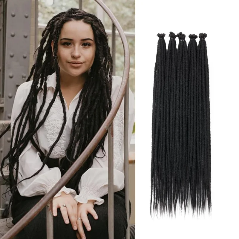 

BLACK Dreadlock Extensions,5 Packs 50 strands 24 Inch Handmade Synthetic braid Dreadlocks Hair Extensions for Women/Girls/Men
