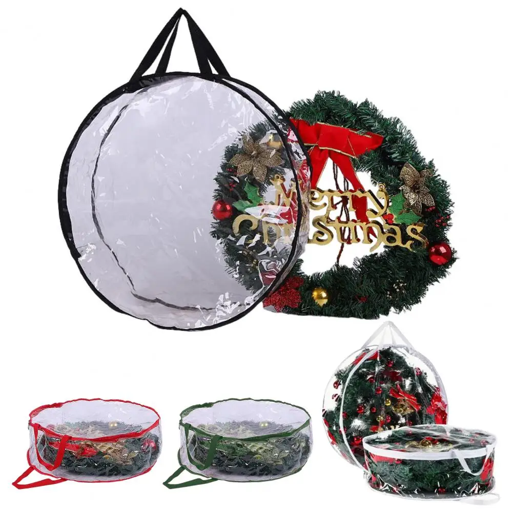 Christmas Wreath Storage Bag with Handle Zipper Closure Large Capacity Transparent Garlands Mini Trees Dustproof Organizer