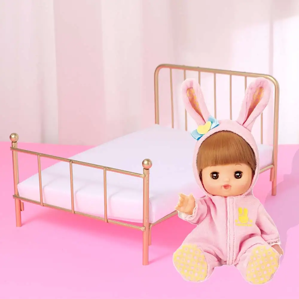 Miniature 1:12 Scale Dollhouse Bed Bedroom Scene Iron Frame Doll Bed Furniture Single Bed Play House Mini Bed Model Girls Gift