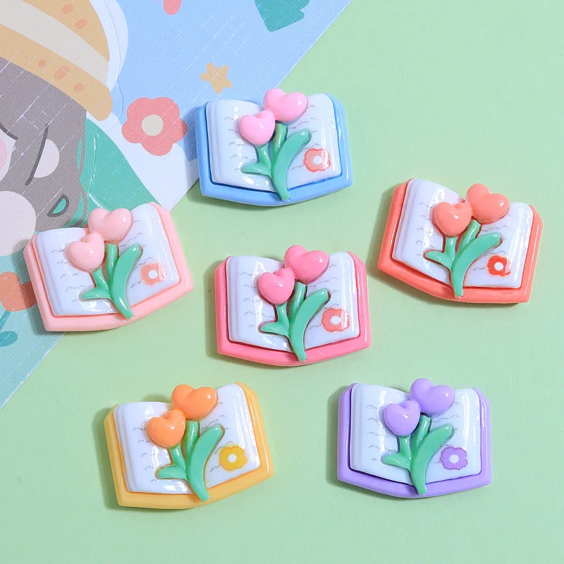 10Pcs Kawaii Candy Color Cute Flower Book Resin DIY Shoes Hat Icebox Barrette Mobile Phone Case Scrapbook Flat Back  Patch